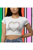 playbackmoda Crop-top Renkli Kalp Tasarım Yarım Tişört thumbnail 1