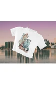playbackmoda Crop-top Motorsiklet Vespa Baskılı Yarım Tişört thumbnail 1
