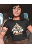 playbackmoda Crop-top Motorsiklet Fast Classic Baskılı Yarım Tişört thumbnail 1