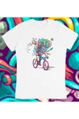 playbackmoda Owersize Illüstrasyon Bisiklet Beyin Tasarım Baskılı Tişört thumbnail 1