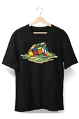 playbackmoda Oversize Renkli Eriyen Rubik Küp Baskılı Oversize Tişört thumbnail 1