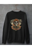 playbackmoda Akiki Tasarım Skull Motosiklet Dizayn Siyah Sweatshirt Ak10120 thumbnail 1