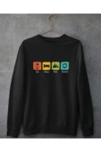 playbackmoda Akiki Tasarım Eat Sleep Ride Repeat Motosiklet Motto 2 Siyah Sweatshirt Ak10108 - 1