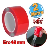 Çift Taraflı Silikon Bant Montaj Bandı Şeffaf 48 mm x 2 Metre Güçlü Çok Amaçlı Yapıştırıcı 1 Adet - 1