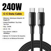 Essager 1 Metre PD 240W  Type-C to Type-C Mega Hızlı Data Şarj Kablosu, Telefon, Tablet, Laptop Şarj Kablosu - 2