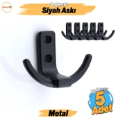 Çapa 5 Adet Askı Siyah Dolap Askılık Askılığı Duvar Vestiyer Banyo Mutfak Elbise Kıyafet Askısı - 1