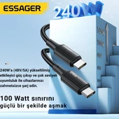 Essager 1 Metre PD 240W  Type-C to Type-C Mega Hızlı Data Şarj Kablosu, Telefon, Tablet, Laptop Şarj Kablosu - 5
