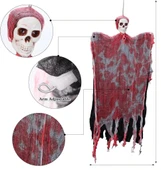 Nessiworld Led Işıklı Kahkaha Atan Sesli Sensörlü Ürpertici Kuru Kafa Kanlı Korku Hayalet Saçaklı Dekor 90x50 cm thumbnail 2