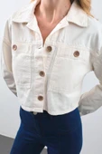 Kadın Ekru Crop Kesim Jean Ceket - 6