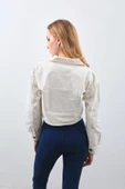 Kadın Ekru Crop Kesim Jean Ceket - 5