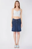 Kadın Düz Dar Jean Etek Lacivert - 5