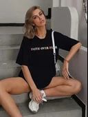 Bisiklet Yaka Baskılı T-shirt - Siyah - 2