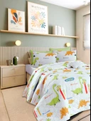 Upstyle Kapitone Yatak Örtüsü Seti Çift Kişilik Dinolar Beyaz thumbnail 6