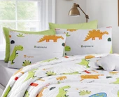 Upstyle Kapitone Yatak Örtüsü Seti Çift Kişilik Dinolar Beyaz thumbnail 5