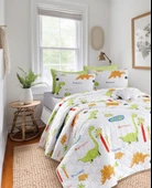 Upstyle Kapitone Yatak Örtüsü Seti Çift Kişilik Dinolar Beyaz thumbnail 1