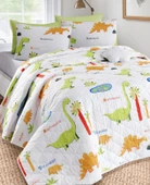 Upstyle Kapitone Yatak Örtüsü Seti Çift Kişilik Dinolar Beyaz thumbnail 3