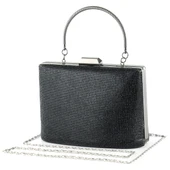 Erkan Saçmacı Siyah Saten Kristal Taşlı Metal Saplı Zincir Askılı Abiye Çanta - 2