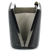 Erkan Saçmacı Siyah Saten Kristal Taşlı Metal Saplı Zincir Askılı Abiye Çanta - 3