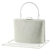 Erkan Saçmacı Gümüş Saten Kristal Taşlı Metal Saplı Zincir Askılı Abiye Çanta - 2