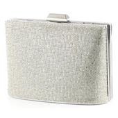 Erkan Saçmacı Gümüş Saten Kristal Taşlı Metal Saplı Zincir Askılı Abiye Çanta - 1