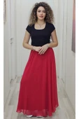 Bel Lastikli Kloş Şifon Etek 6003-Kırmızı - 3