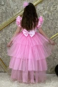 Kız Çocuk Üzeri Karlar Kraliçesi Digital Baskı Kat Kat Tüllü Pembe Elbise thumbnail 3