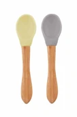 Nessiworld  Bambu Saplı Silikon Mama Kaşığı 2li Mellow Yellow / Powder Grey - 1