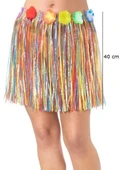 Nessiworld Yetişkin ve Çocuk Uyumlu Rengarenk Püsküllü Hawaii Luau Hula Etek 40 cm - 1