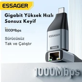 Essager 1000Mbps Type-C to RJ45 Dönüştürücü, Gecikmesiz Süper Hızlı Type C To Ethernet Çevirici thumbnail 3