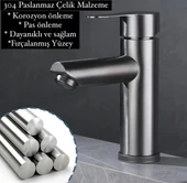 Ev Banyo Lavabo Batarya Paslanmaz Çelik Tek Kollu Sıcak Soğuk Ayarlı Modern - 2
