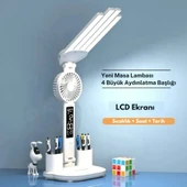TechTic 8in1 Fanlı Masa Lambası 4 Başlı Lamba Saat Takvim Derece Kalemlik Telefon Tutucu Fan Lamba - 11