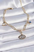 316L Çelik Gold Renk Zirkon Taşlı Göz Figür Kalp Detay Kadın Bileklik - TJ-BB6443 - 1