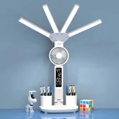 TechTic 8in1 Fanlı Masa Lambası 4 Başlı Lamba Saat Takvim Derece Kalemlik Telefon Tutucu Fan Lamba - 2