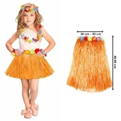Yetişkin ve Çocuk Uyumlu Turuncu Renk Püsküllü Hawaii Luau Hula Etek 40 cm - 1