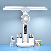 TechTic 8in1 Fanlı Masa Lambası 4 Başlı Lamba Saat Takvim Derece Kalemlik Telefon Tutucu Fan Lamba - 1