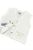 BABY KİDS COLORS Erkek Bebek Gemi Nakışlı Organik Pamuklu 3-6-9 Ay Penye Bebek Yelek - Ekru - 2