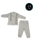 BABY KİDS COLORS Papyonlu slopet nakışlı fitilli kumaş ikili takım - 1