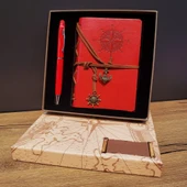 Pusula Tasarım Deri Defter Ve Dokunmatik Kalem Kırmızı - 1