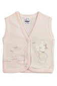 BABY KİDS COLORS Kız Bebek Ayıcık Nakışlı Organik Pamuklu 3-6-9 Ay Penye Bebek Yelek - Somon - 1