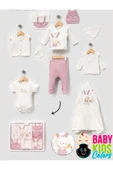 BABY KİDS COLORS Kutulu-Tavşan Yenidoğan Kıyafetleri 10'lu Hastane Çıkış Setleri Nakışlı %100 Pamuk Zıbın Set - 1