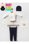 BABY KİDS COLORS Lüks Taşlı Yeni Doğan Hastane Çıkış 5'li Zıbın Seti (KUTULU) - 1