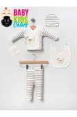 BABY KİDS COLORS Lüks Ayıcık Yeni Doğan Hastane Çıkış 5'li Zıbın Seti (KUTULU) - 1
