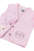 BABY KİDS COLORS Kız Bebek Saksılı Ayıcık Nakışlı Organik Pamuklu 3-6-9 Ay Penye Bebek Yelek - Pembe - 2