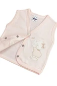 BABY KİDS COLORS Kız Bebek Ayıcık Nakışlı Organik Pamuklu 3-6-9 Ay Penye Bebek Yelek - Somon - 2