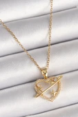 316L Çelik Gold Renk Zincir Zirkon Taşlı Kalp Model Yıldız Detay Kadın Kolye - TJ-BKO9861 - 1