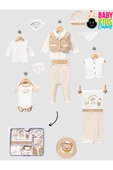 BABY KİDS COLORS Kutulu - Erkek Yenidoğan Kıyafetleri 10'lu Hastane Çıkış Setleri Papyonlu Ayıcık Nakışlı %100 Pamuk - 1