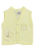 BABY KİDS COLORS Unisex Bebek Ayıcık Nakışlı Organik Pamuklu 3-6-9 Ay Penye Bebek Yelek - Sarı - 1
