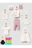 BABY KİDS COLORS Kutulu-Tavşan Yenidoğan Kıyafetleri 10'lu Hastane Çıkış Setleri Nakışlı %100 Pamuk Zıbın Set - 4