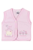 BABY KİDS COLORS Kız Bebek Saksılı Ayıcık Nakışlı Organik Pamuklu 3-6-9 Ay Penye Bebek Yelek - Pembe - 1