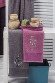 4'lü Bornoz Set Nakışlı Baş Havlulu Çeyiz Seti Hamam Seti Banyo Seti  Pamuk - 2